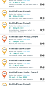 List of Scrum Alliance Virtual Classes